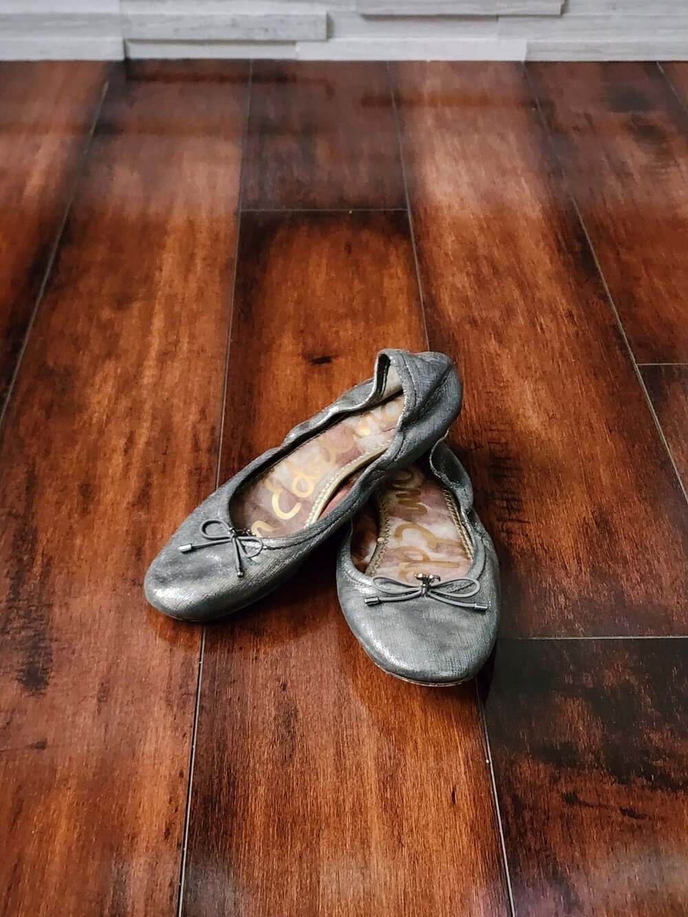 Sam Edelman Felicia Ballet Flats Silver Metallic Bow Slip On